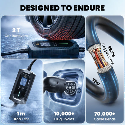 HOMCOM EV Charger Type 2 to 3 Pin Plug, 10 m, 2.8 kW, 6-13 A, Electric Car Charger Type 2 Charging Cable w/ 1-12 h Time Delay