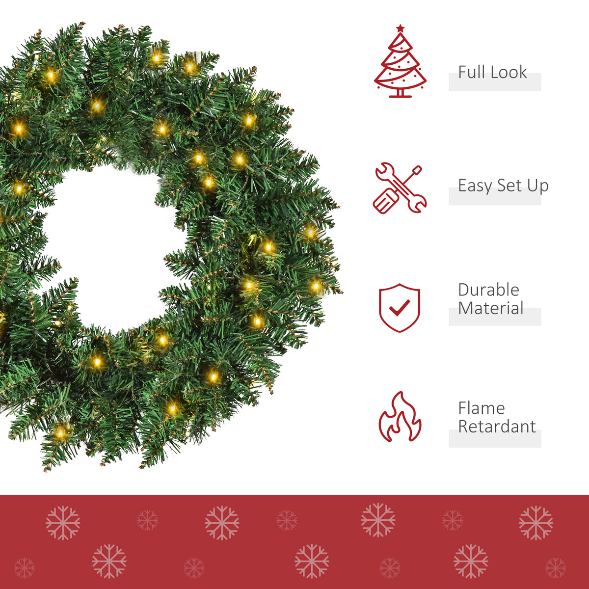 HOMCOM 55CM Pre-lit Christmas Wreath