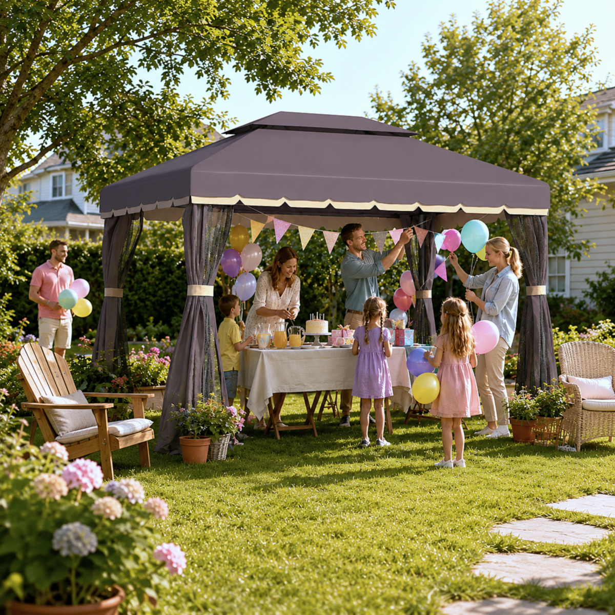 Outsunny Aluminium Garden Gazebo in Coffee
