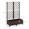 Outsunny Raised Garden Bed with Trellis, Plastic Planter Box with Drainage Holes, Drain Plugs and Water Reservoirs for Climbing Plants, Vegetables, Flowers, Brown