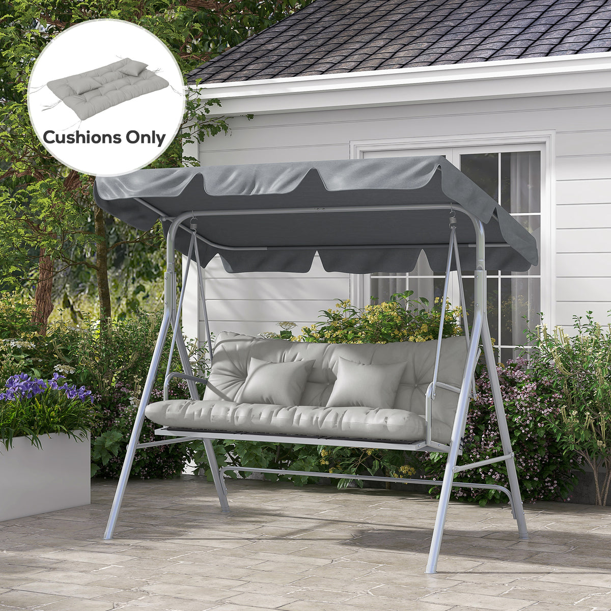 Outsunny Back and Seat Cushion Replacement with 2 Pillows in Light Grey