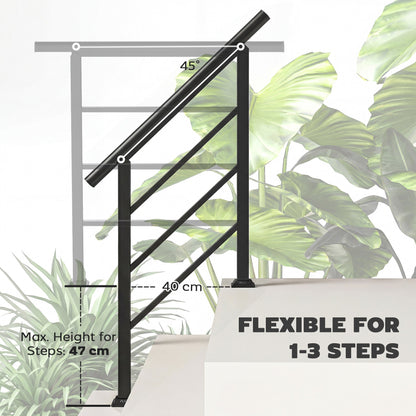 Outsunny Outdoor Handrail for Stairs, 0°-45° Adjustable Wrought Iron Exterior Handrail, Fit 1 to 3 Steps Stair Railing