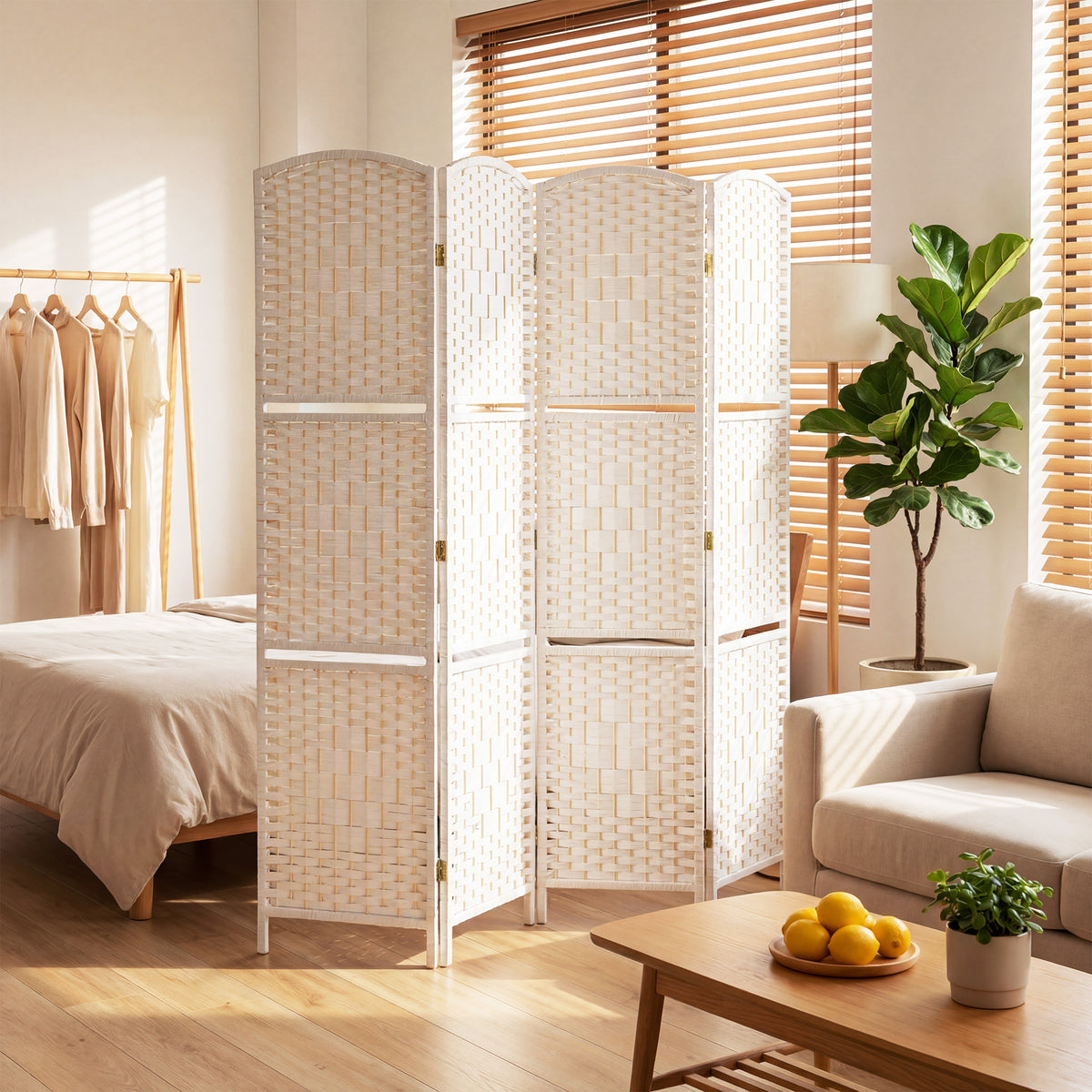 HOMCOM Freestanding Privacy Screen in White