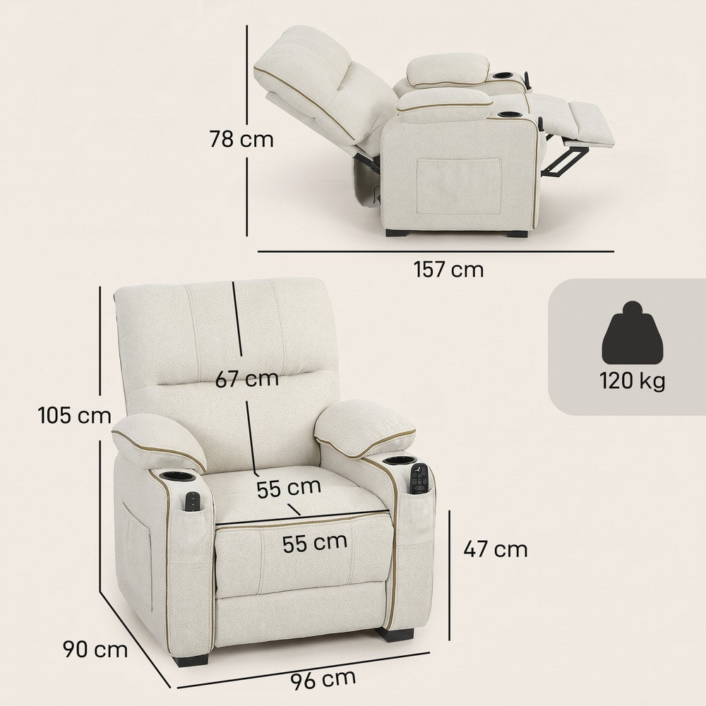 HOMCOM Electric Massage Recliner Armchair with Vibration, Heat, Whisper-Quiet Motor, Memory Function, Spring Pack, Beige
