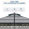 Outsunny 3 x 3 (m) Outdoor Polycarbonate Gazebo, Double√Ç Roof Hard Top Gazebo with√Ç Galvanised Steel Frame, Nettings√Ç &√Ç Curtains for Garden, Lawn, Patio and Deck, Khaki
