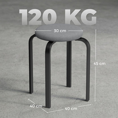 HOMCOM Stackable Stools Modern Cushioned Round Backless Stools Set of 4 Kitchen Dining Room Dark Grey