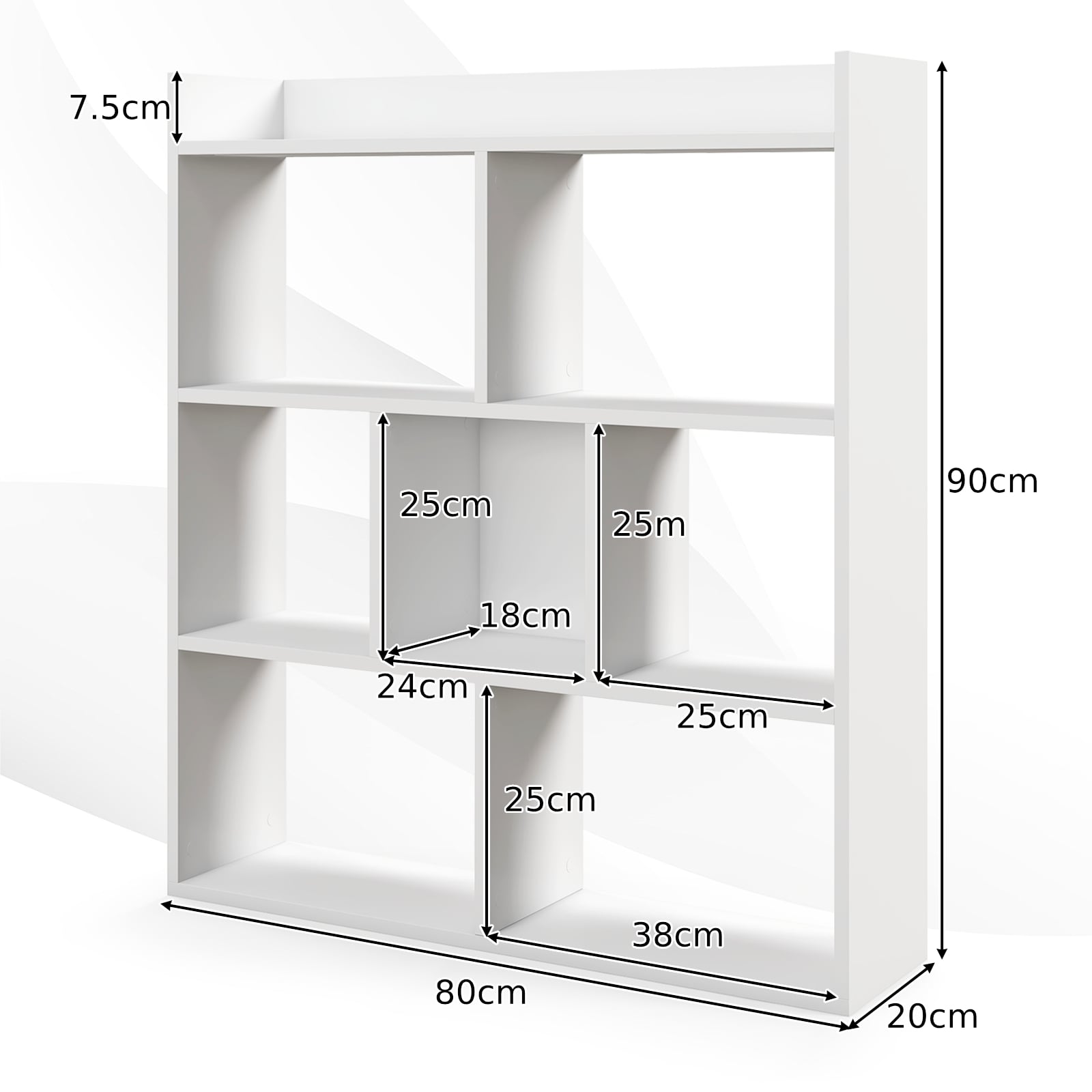 7 Cubes Open-back Bookshelf Home Storage Display Shelf-White