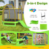7 Feet Hexagonal Trampoline with Slide and Safety Enclosure Net-Green
