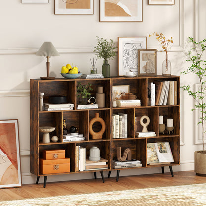 7-Cube Bookcase Mid Century Modern Storage Organizer with 4 Tapered Metal Legs-Coffee