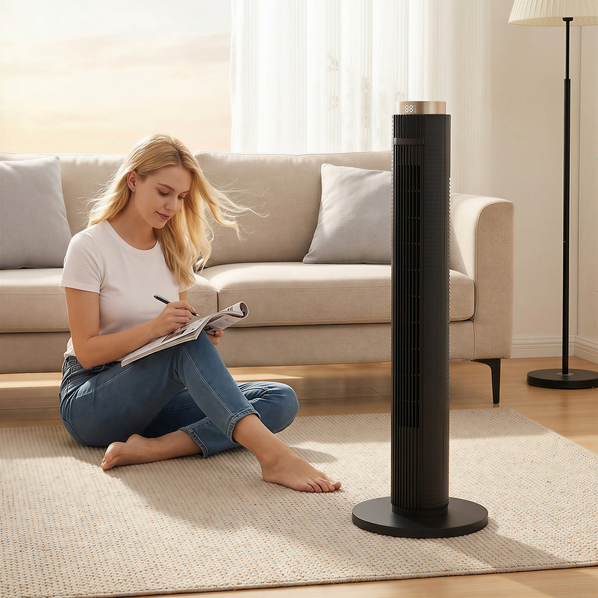 HOMCOM Tower Fan with WiFi App Control in Light Black