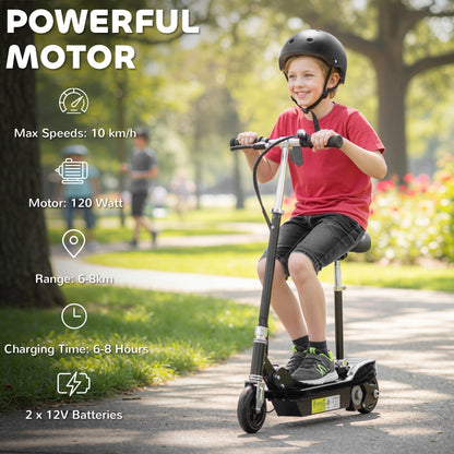 HOMCOM Powered Electric Scooter Ride-On, with Brakes, Adjustable Seat, Adjustable Handlebars, Black