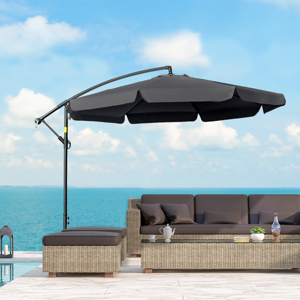 Outsunny 2.7m Garden Banana Parasol Cantilever Umbrella in Black