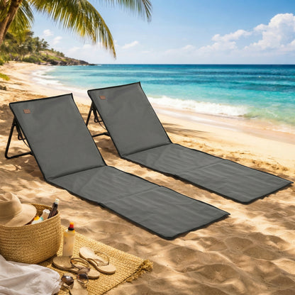 Outsunny Set of 2 Foldable Garden Beach Chair Mat in Black and Grey