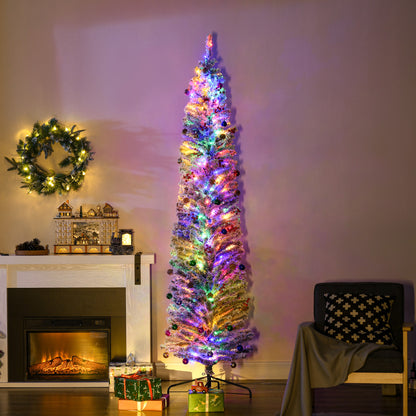 HOMCOM 7.5' Artificial Prelit Christmas Trees Holiday D√É¬©cor with Colourful LED Lights, Flocked Tips, Berry, Pine Cone