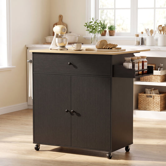 HOMCOM Kitchen Island with Drop Leaf in Black