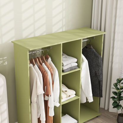 HOMCOM Open Wardrobe Double Mobile Storage Shelves Organizer W/6 Wheels-Green