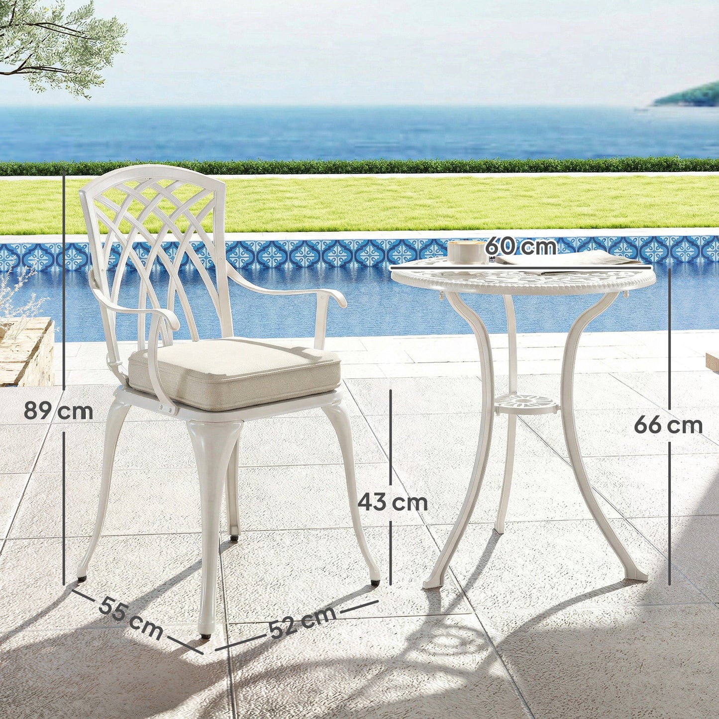 Outsunny Three-Piece Cast Aluminium Bistro Set - White