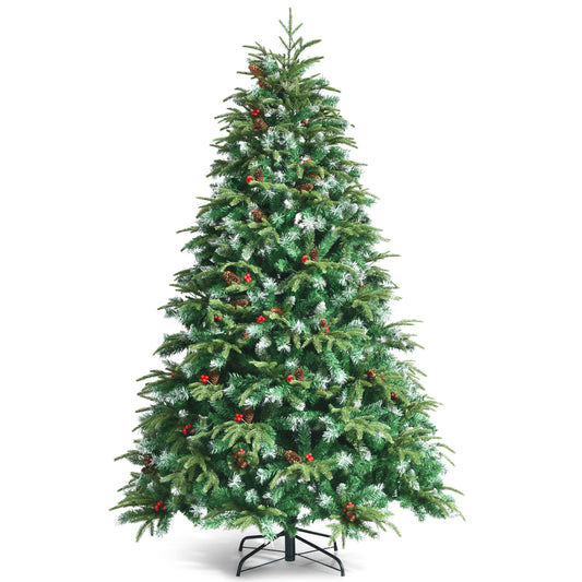 7ft Hinged Life-Like Christmas Tree with 450 LED Lights Pre-Lit Artificial Xmas Tree standing on a metal base