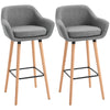 HOMCOM Set of 2 Bar Stools Modern Upholstered Seat Bar Chairs w/ Metal Frame, Solid Wood Legs Living Room Dining Room Fabric Furniture - Grey