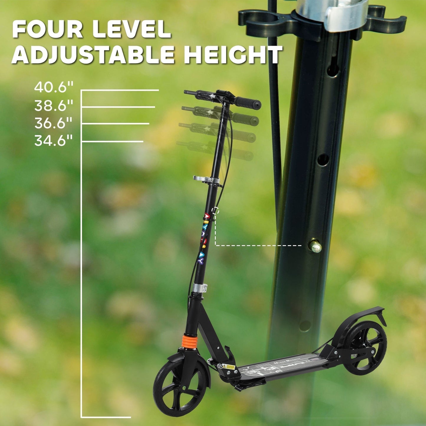 AIYAPLAY Kids Scooter with Four-Level Adjustable Handlebar, Dual Brake System, 200mm Wheels, ABEC-7 Bearings, Black