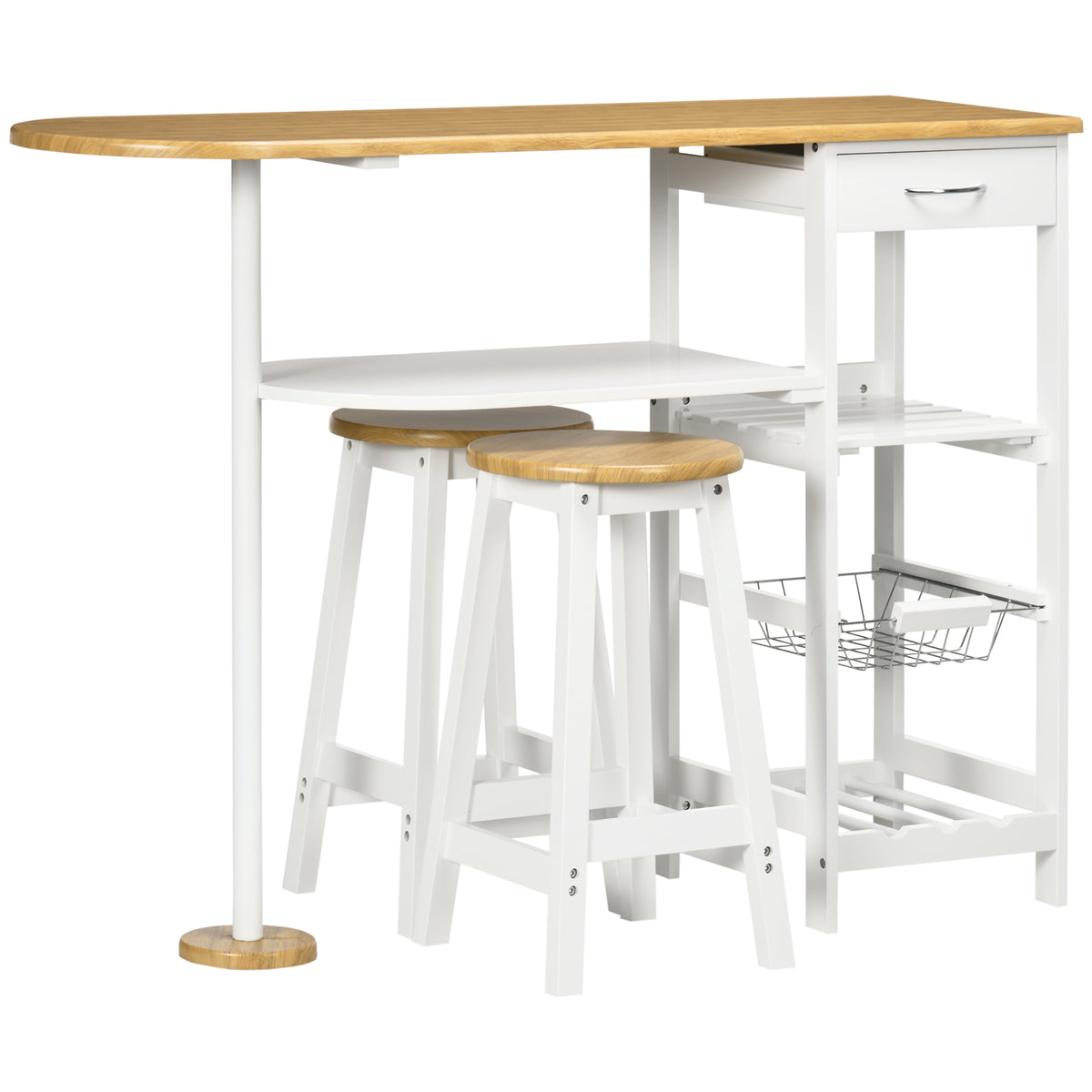HOMCOM 3 Piece Bar Table Set in Natural and White