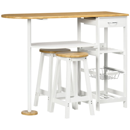 HOMCOM 3 Piece Bar Table Set in Natural and White