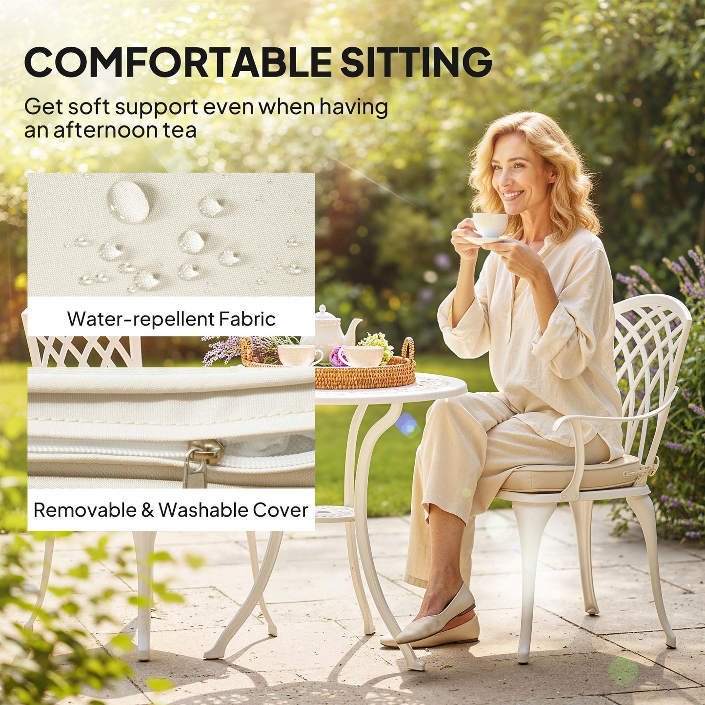 Outsunny Three-Piece Cast Aluminium Bistro Set - White