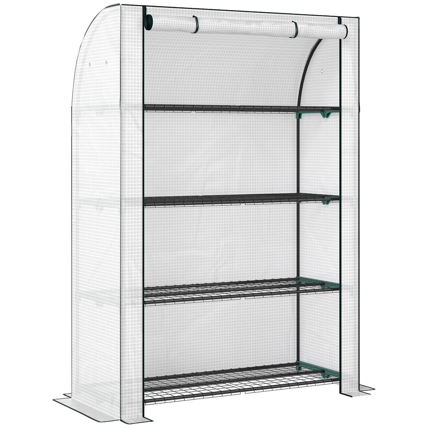 Outsunny Mini Greenhouse with Reinforced PE Cover, Portable Indoor Outdoor Green House with Roll-up Door, 170 x 120 x 50cm, White