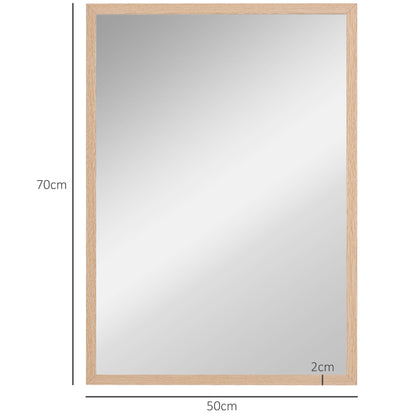 HOMCOM Wall Bathroom Mirror, 70 x 50 cm Wall-Mounted Mirror for Living Room, Bedroom, Hallway, Natural Wood