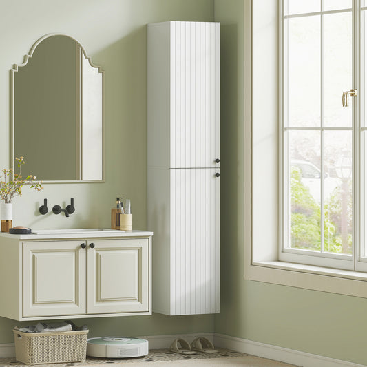 HOMCOM Wall Mounted Tall Bathroom Storage Cabinet in White