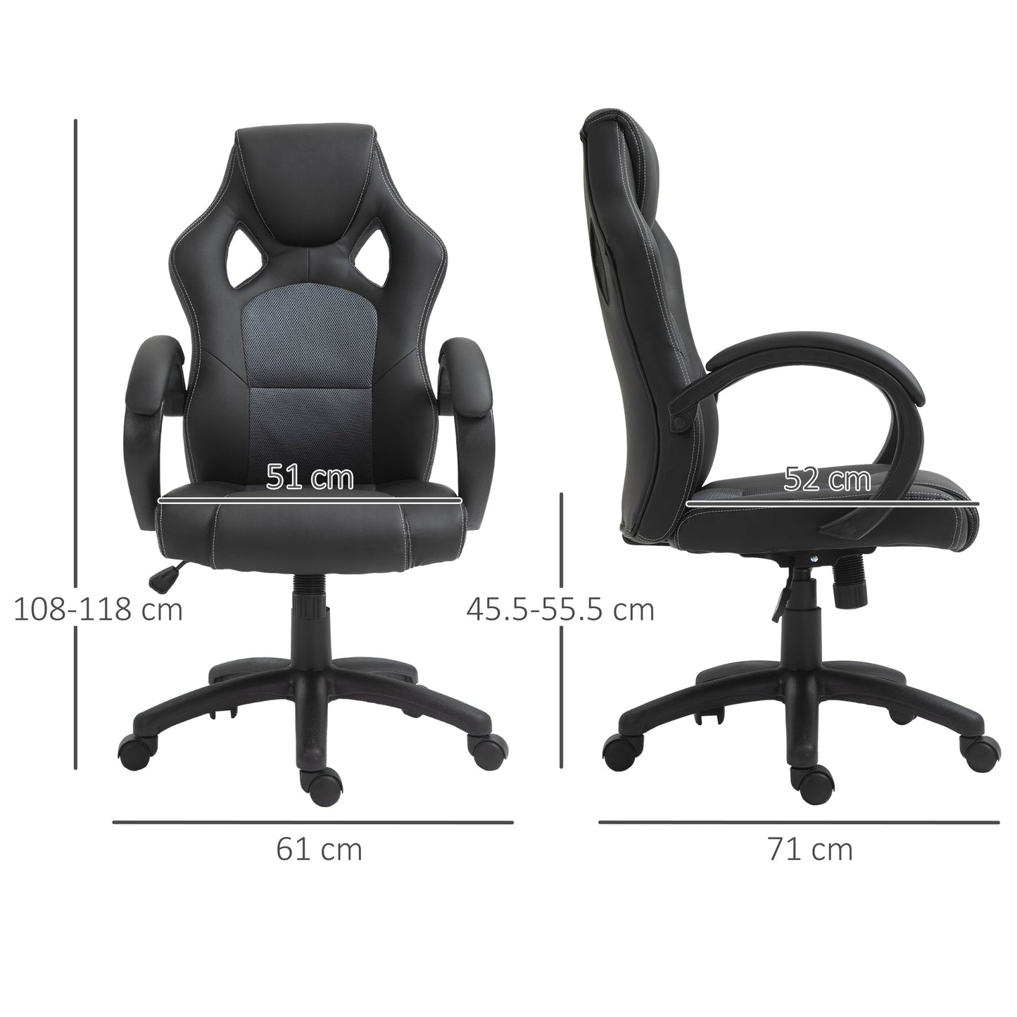 Vinsetto Office Chair Faux Leather Swivel Computer Desk Chair for Home Office with Wheels Armrests Black