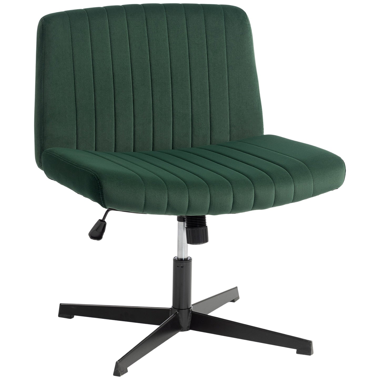 HOMCOM Flannel Criss Cross Legged Desk Chair, Armless Office Chair No Wheels, Green