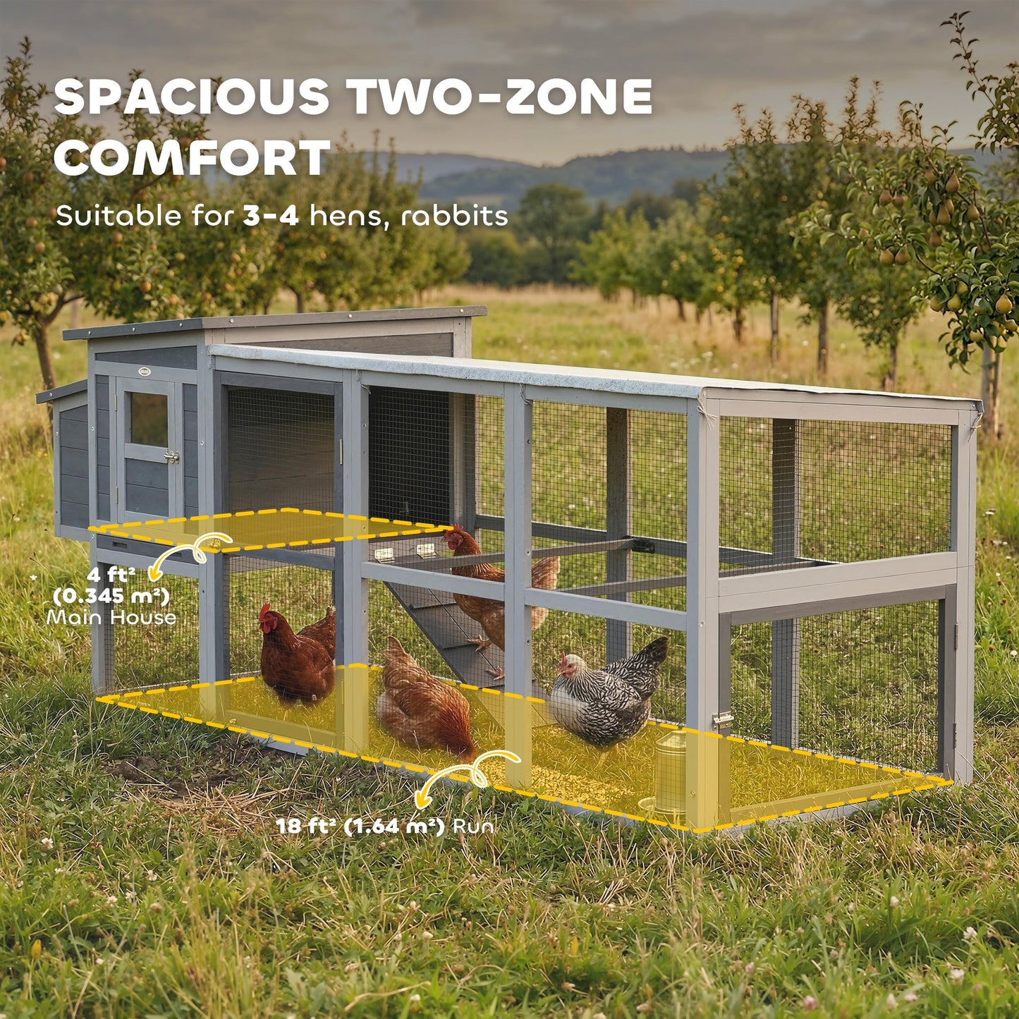 PawHut Large Chicken Coop، قفص دجاج خشبي مع منطقة لعب مغطاة، وصندوق تعشيش، ودرج سحب، وسقف أسفلت قابل للفتح