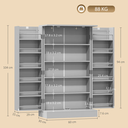 HOMCOM Kitchen Cupboard, Freestanding Multi-Storage Kitchen Pantry Cabinet with Adjustable Shelves, Grey