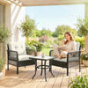 Outsunny 3 Pieces Rattan Bistro Set with Glass Top Coffee Table, Chairs and Cushions for Outdoor, Patio, Balcony, Cream