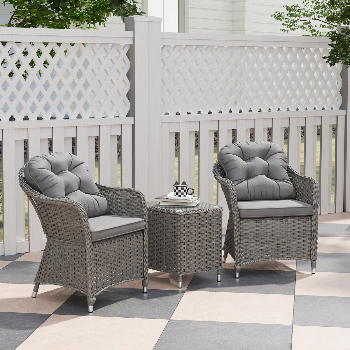 Outsunny Three-Piece Super Padded Rattan Set in Light Grey