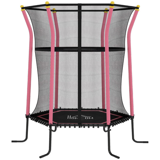 HOMCOM Kids Trampoline Mini Bouncer with Enclosure Safety Net For Ages 3-10 Years - Pink