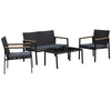 Outsunny 4 Pieces Rattan Garden Furniture Set, 4 Seater Garden Sofa Set with Loveseat, 2 Armchairs and Glass Top Coffee Table, Wicker Outdoor Conservatory Furniture with Cushions for Patio, Black