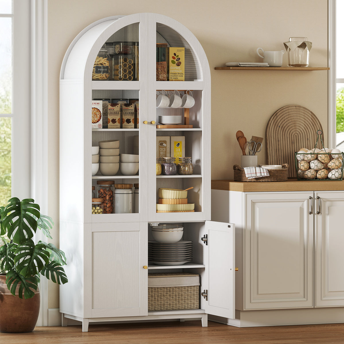 HOMCOM 180cm Tall Kitchen Cupboard in White