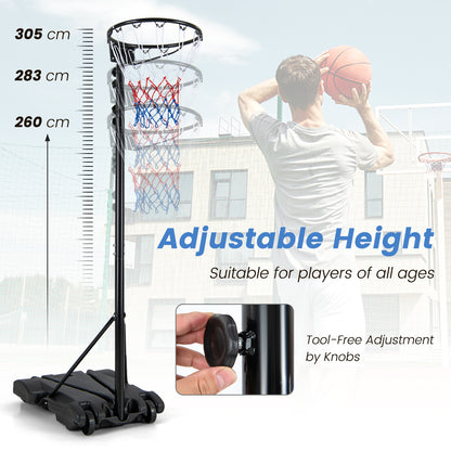 Adjustable height basketball goal with a close up of the adjustment mechanism