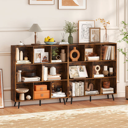 8-Cube Mid Century Modern Bookcase with 5 Tapered Metal Legs-Coffee