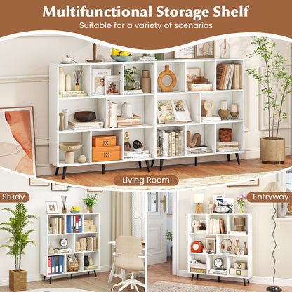 8-Cube Mid Century Modern Bookcase with 5 Tapered Metal Legs-White