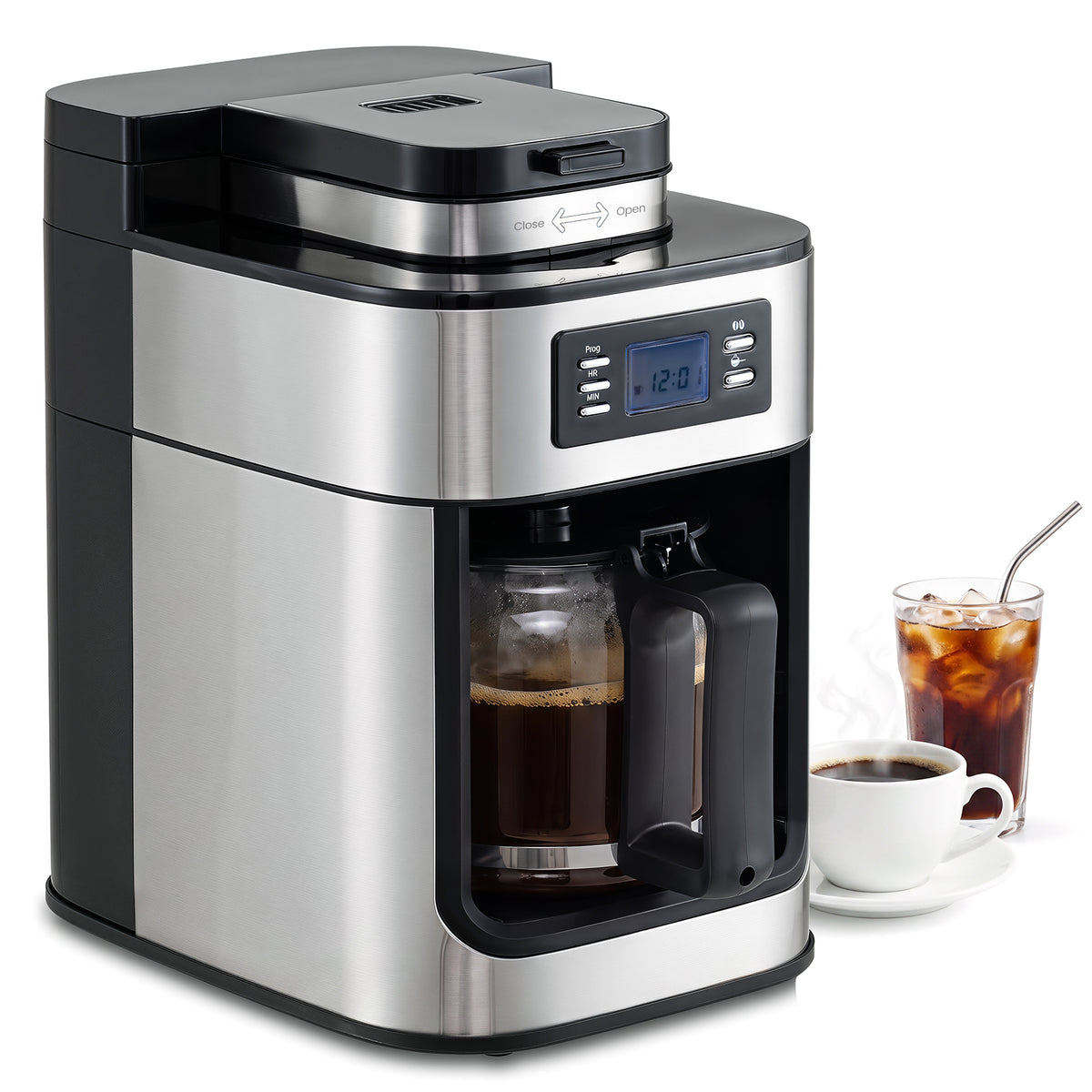 8-Cup Drip Coffee Maker with Grind Brew and 24H Programmable Timer for Office