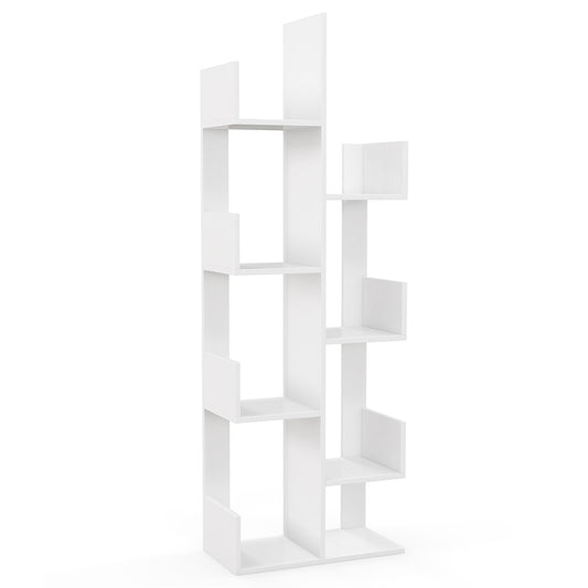 8-Tiers Floor Standing Tree Shaped Bookshelf-White