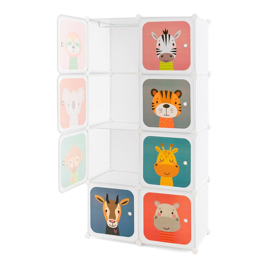 8-Cube/12Cube Portable Kids Wardrobe with Hanging Section-8 Cube with colourful animal door panels