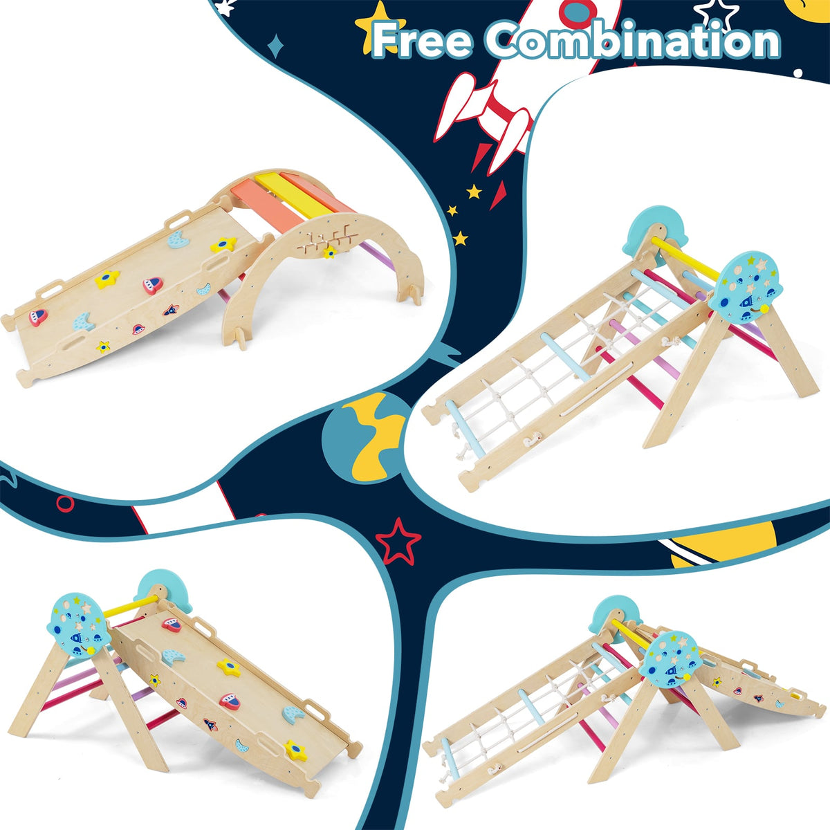 This climbing frame can be combined in many different ways
