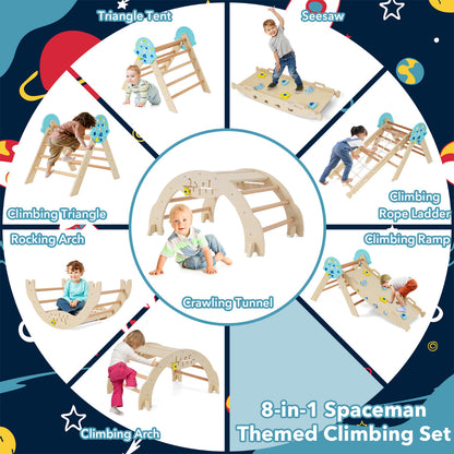The climbing frame can be assembled into eight different configurations