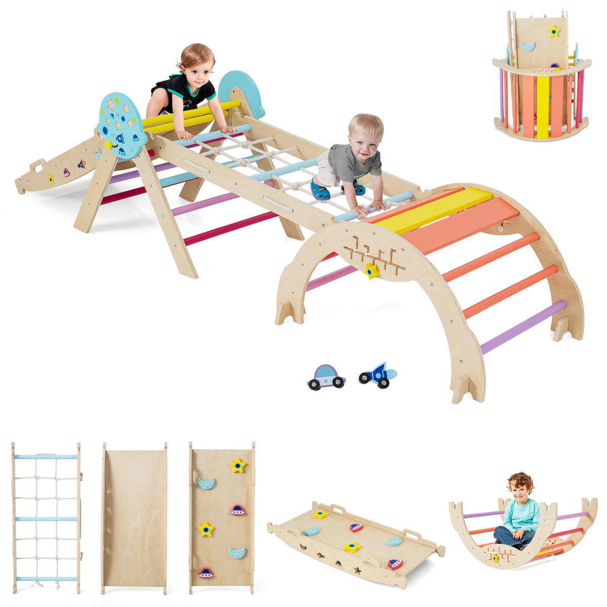 8-in-1 Foldable Climbing Toys with ramp and climbing rope for toddlers