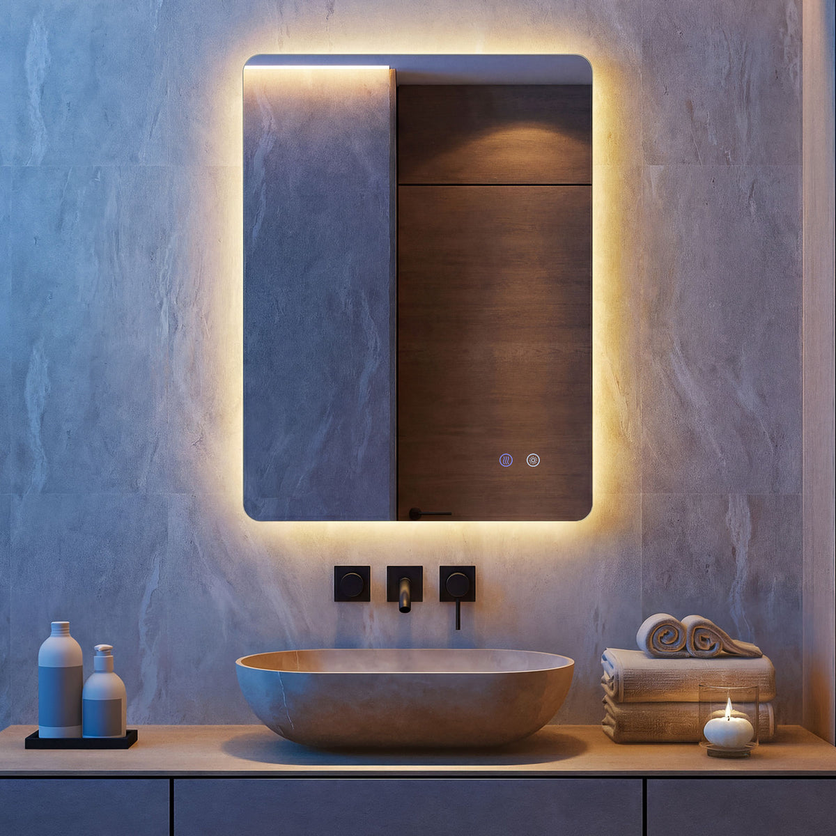 80 cm x 60 cm Rectangle LED Lighted Mirror Wall Mounted Mirror