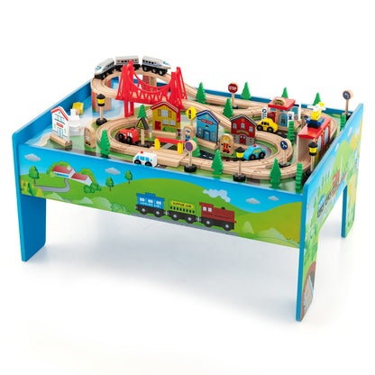 80-Piece Wooden Activity Playset with reversible tabletop and colourful train set